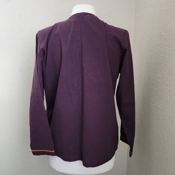 Asian Art to Wear Woven Jacket Women's Large Embroidery Purple Wooden Button - Picture 5 of 12